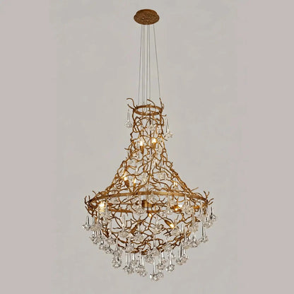 Nature-inspired Brass Tree Chandelier with Glazed Glass Flowers - Zelno Lighting