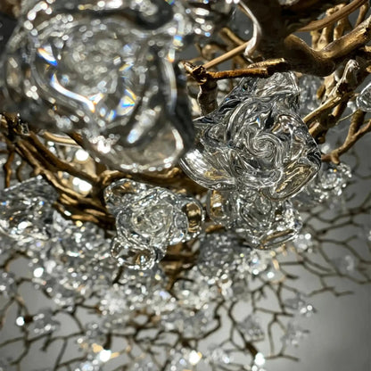 Nature-inspired Brass Tree Chandelier with Glazed Glass Flowers - Zelno Lighting