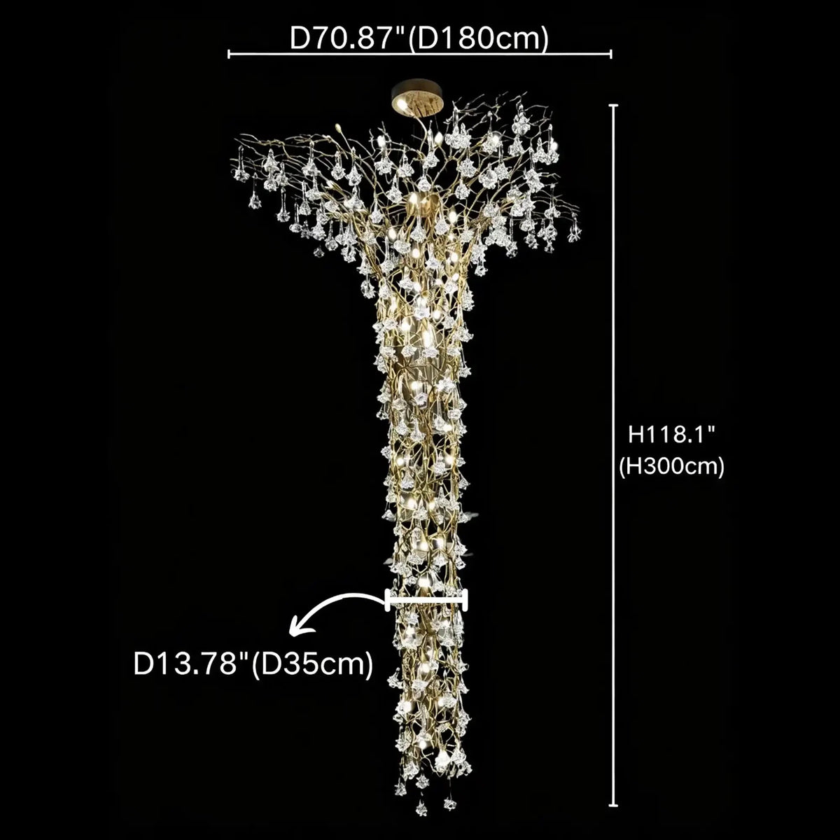 Nature-inspired Brass Tree Chandelier with Glazed Glass Flowers - Zelno Lighting