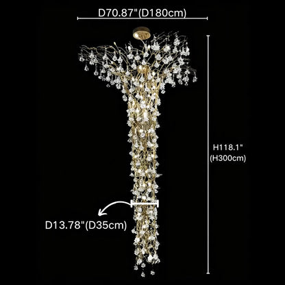 Nature-inspired Brass Tree Chandelier with Glazed Glass Flowers - Zelno Lighting