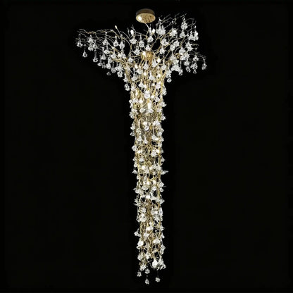 Nature-inspired Brass Tree Chandelier with Glazed Glass Flowers - Zelno Lighting