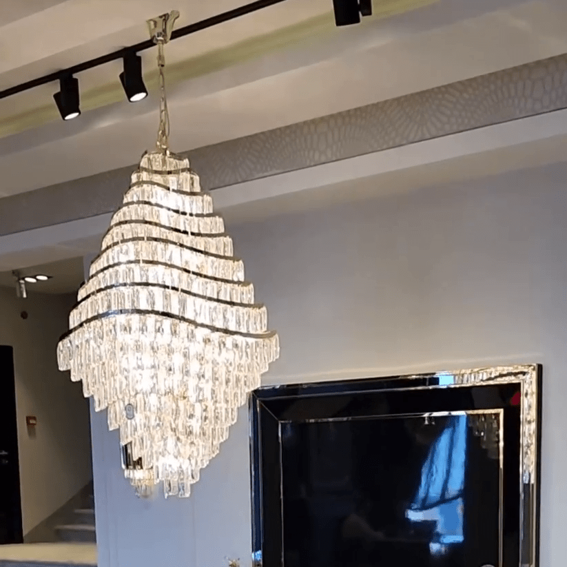 New Luxury Wavy Multi-tiered Crystal Chandelier for Living Room - Zelno Lighting