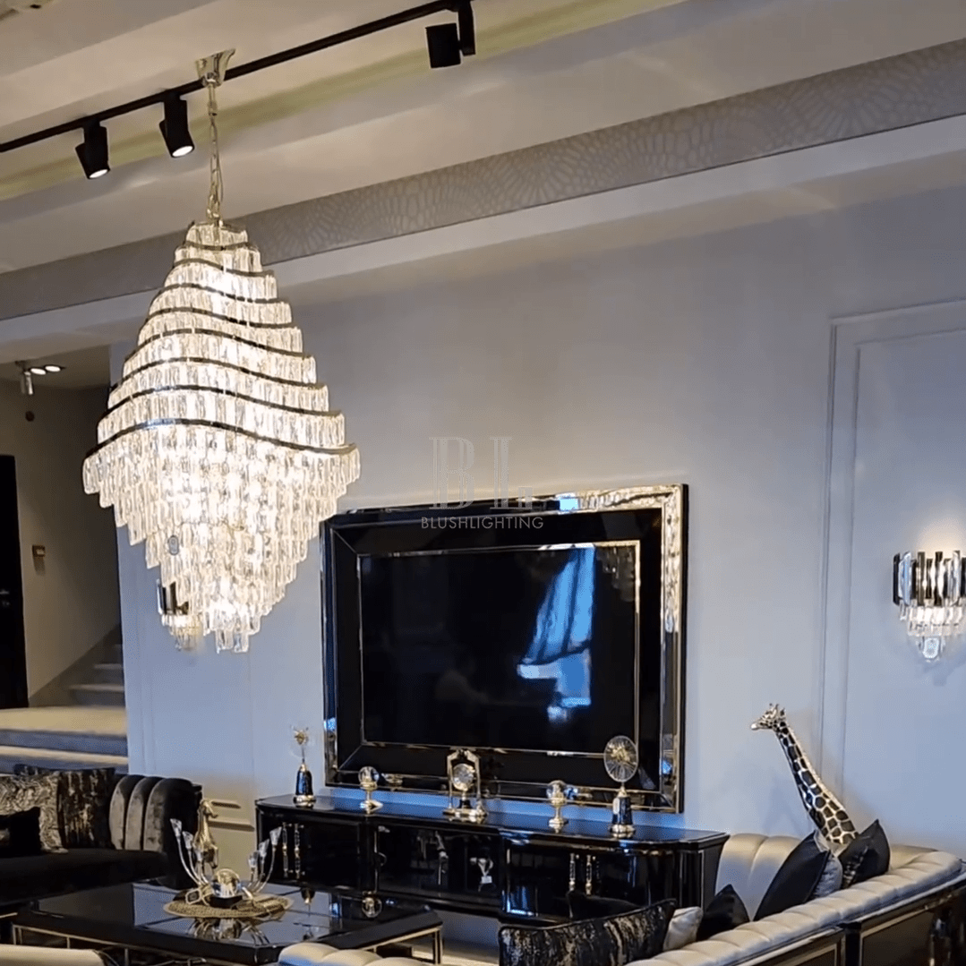 New Luxury Wavy Multi-tiered Crystal Chandelier for Living Room - Zelno Lighting