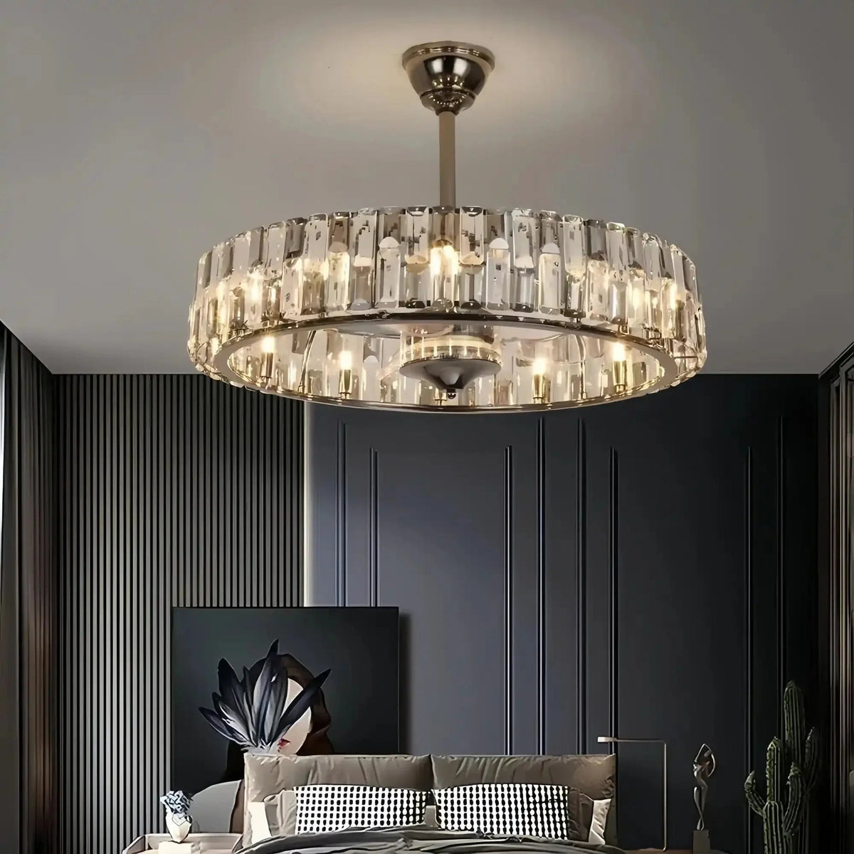 New Modern Invisible Fan Light Candle Crystal Chandelier - Zelno