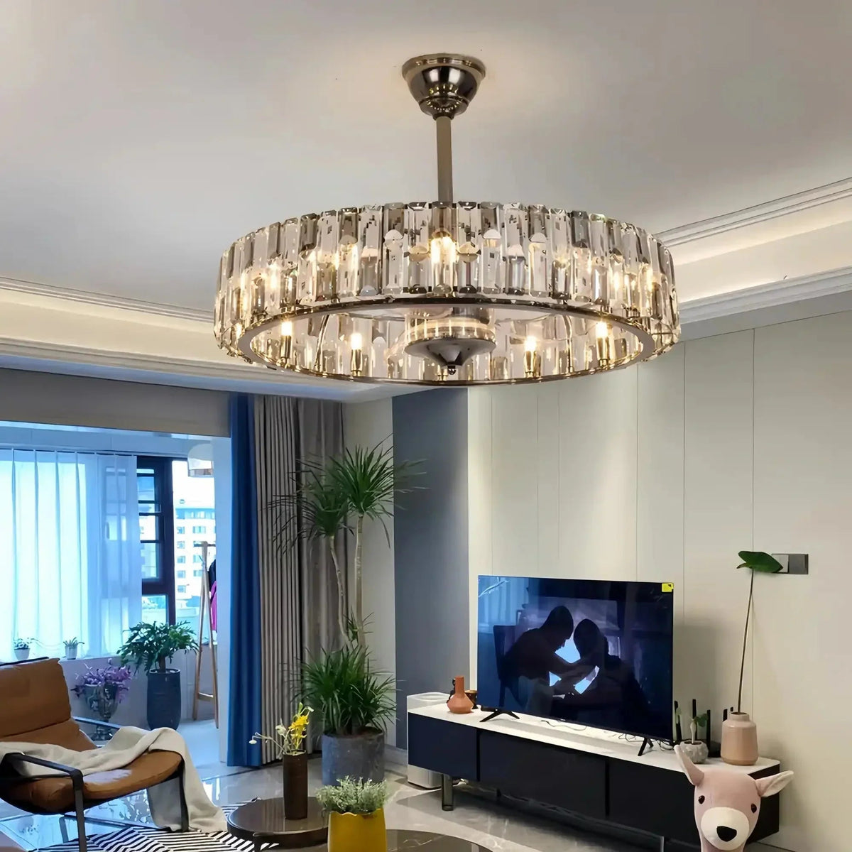 New Modern Invisible Fan Light Candle Crystal Chandelier - Zelno