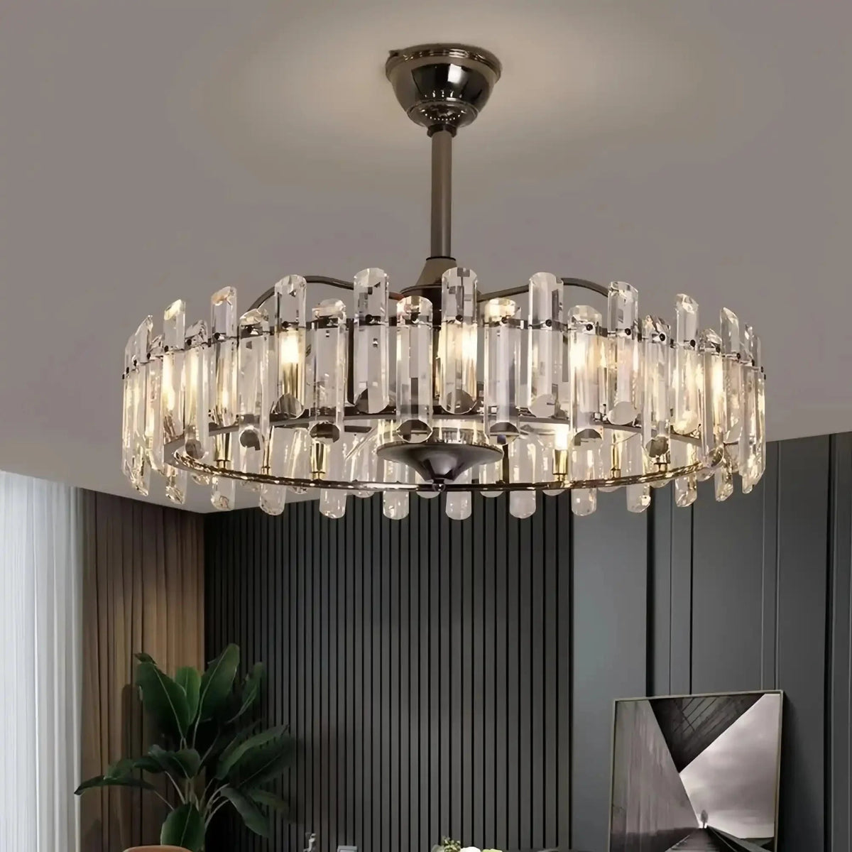 New Modern Invisible Fan Light Candle Crystal Chandelier - Zelno