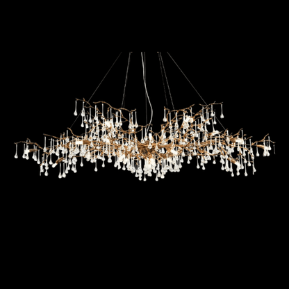 New Style Extra Large Brass Branch Chandelier Light Crystal Drops Pendant Lamp For Living/ Dining Room - Zelno Lighting