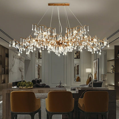 New Style Extra Large Brass Branch Chandelier Light Crystal Drops Pendant Lamp For Living/ Dining Room - Zelno Lighting