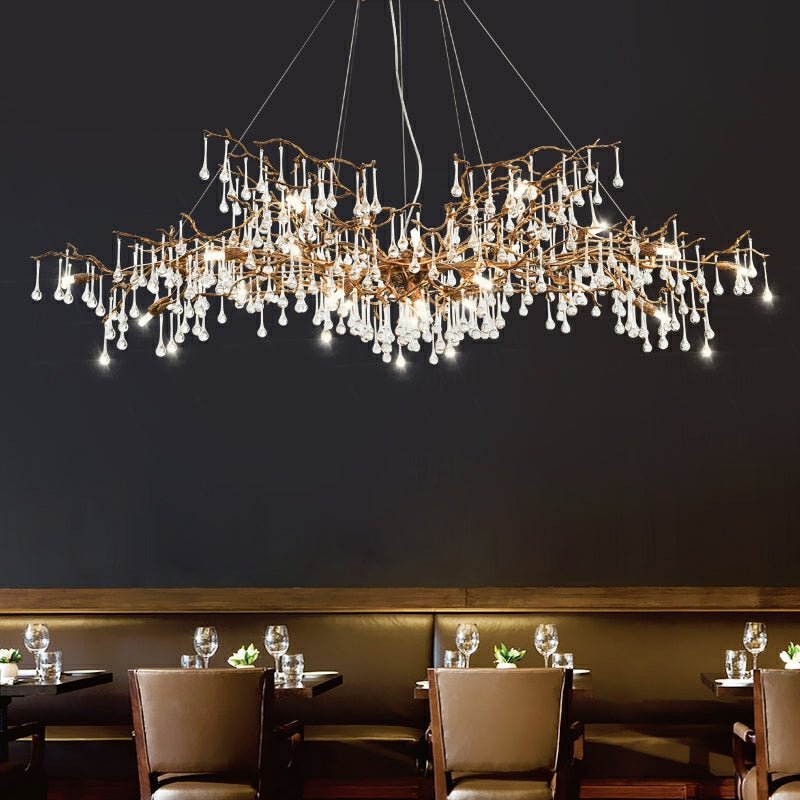 New Style Extra Large Brass Branch Chandelier Light Crystal Drops Pendant Lamp For Living/ Dining Room - Zelno Lighting