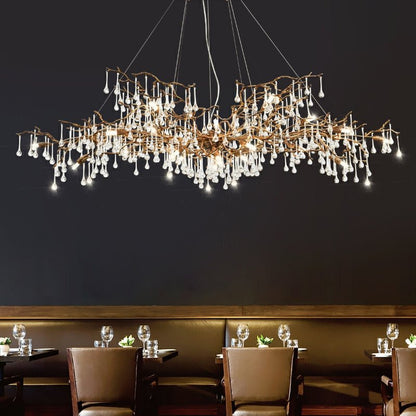 New Style Extra Large Brass Branch Chandelier Light Crystal Drops Pendant Lamp For Living/ Dining Room - Zelno Lighting