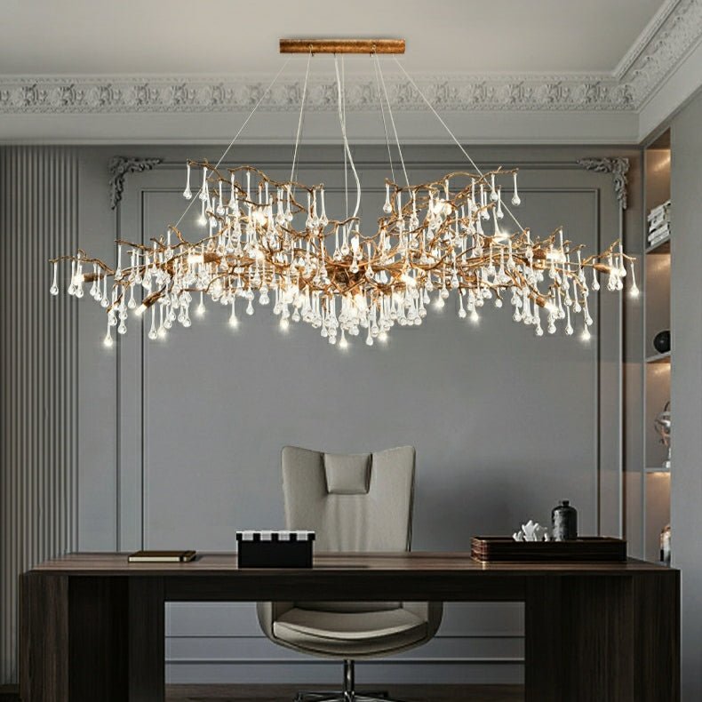 New Style Extra Large Brass Branch Chandelier Light Crystal Drops Pendant Lamp For Living/ Dining Room - Zelno Lighting
