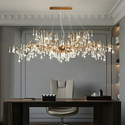 New Style Extra Large Brass Branch Chandelier Light Crystal Drops Pendant Lamp For Living/ Dining Room - Zelno Lighting