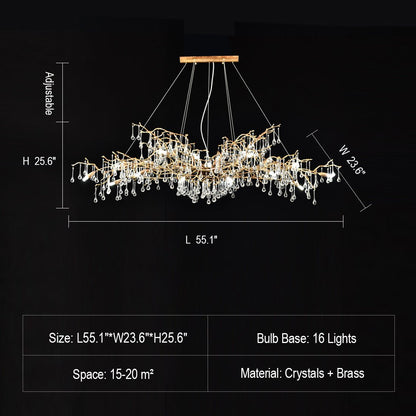 New Style Extra Large Brass Branch Chandelier Light Crystal Drops Pendant Lamp For Living/ Dining Room - Zelno Lighting