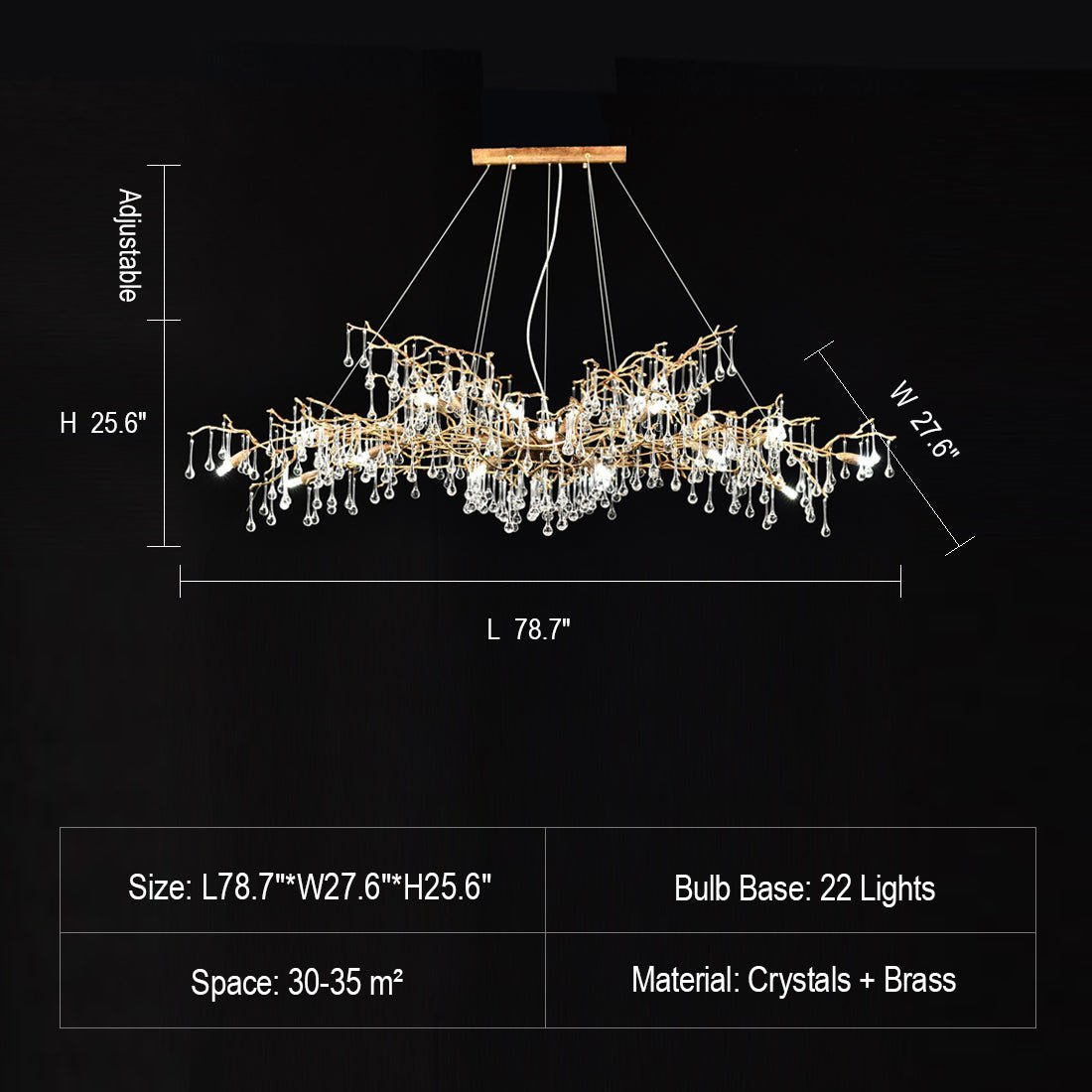 New Style Extra Large Brass Branch Chandelier Light Crystal Drops Pendant Lamp For Living/ Dining Room - Zelno Lighting