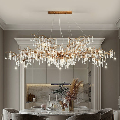 New Style Extra Large Brass Branch Chandelier Light Crystal Drops Pendant Lamp For Living/ Dining Room - Zelno Lighting