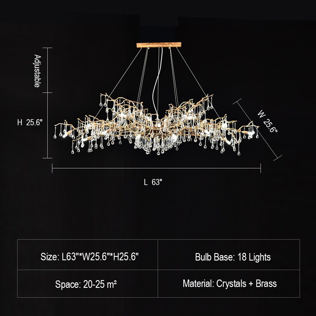New Style Extra Large Brass Branch Chandelier Light Crystal Drops Pendant Lamp For Living/ Dining Room - Zelno Lighting