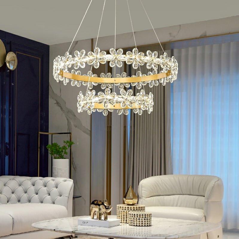 New Style Flower Crystal Chandelier For Living Room Petal Ring Pendant Lighting Fixture for Girls Bedroom - Zelno Lighting