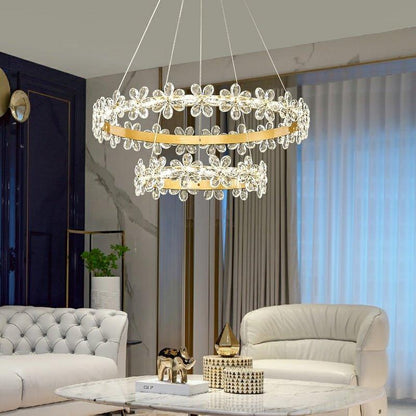 New Style Flower Crystal Chandelier For Living Room Petal Ring Pendant Lighting Fixture for Girls Bedroom - Zelno Lighting