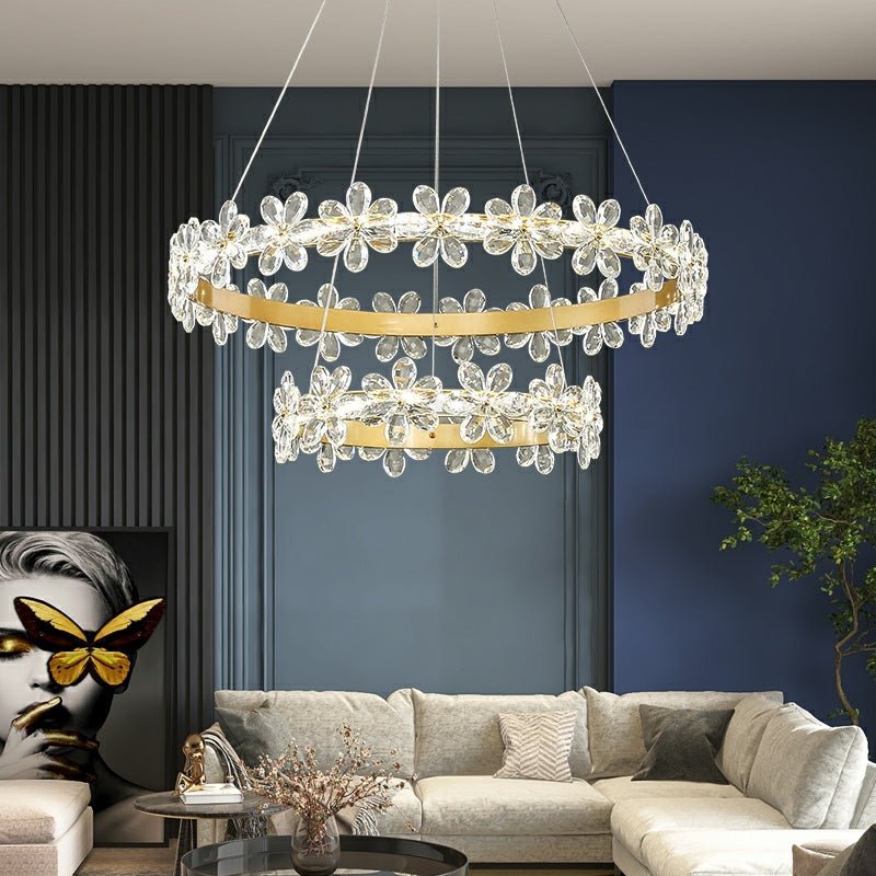 New Style Flower Crystal Chandelier For Living Room Petal Ring Pendant Lighting Fixture for Girls Bedroom - Zelno Lighting