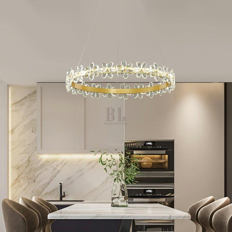 New Style Flower Crystal Chandelier For Living Room Petal Ring Pendant Lighting Fixture for Girls Bedroom - Zelno Lighting