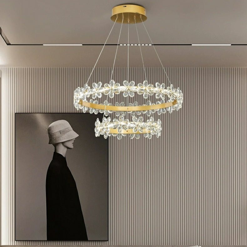 New Style Flower Crystal Chandelier For Living Room Petal Ring Pendant Lighting Fixture for Girls Bedroom - Zelno Lighting