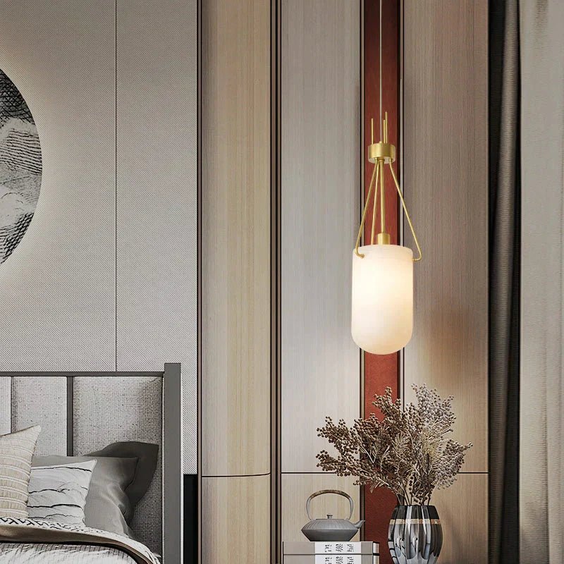 Nina Modern Alabaster Pendant Light, Alabaster Pendant Lamp Besides Bed - Zelno Lighting