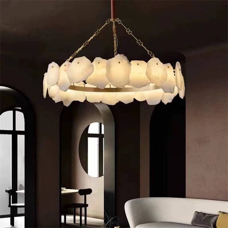 Noah Alabaster Modern Snowflake Round Chandelier - Zelno