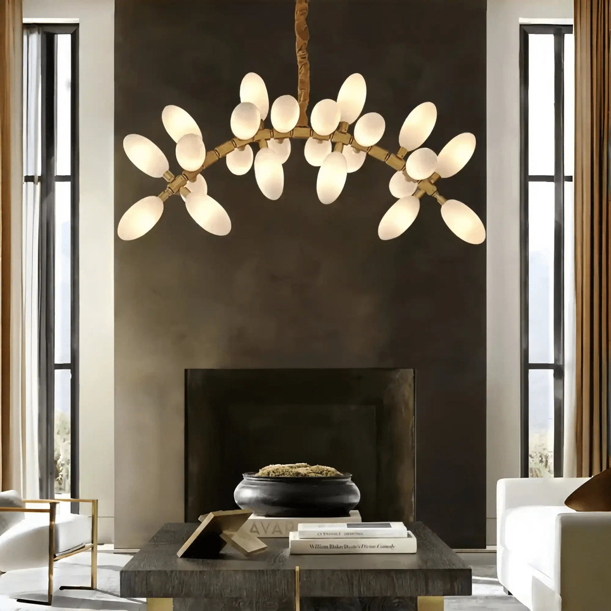 Nordic Art Long Magnolia alba Glass Ceiling Chandelier for Staircase/Hallway/Entryway Light Fixture - Zelno Lighting