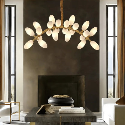 Nordic Art Long Magnolia alba Glass Ceiling Chandelier for Staircase/Hallway/Entryway Light Fixture - Zelno Lighting