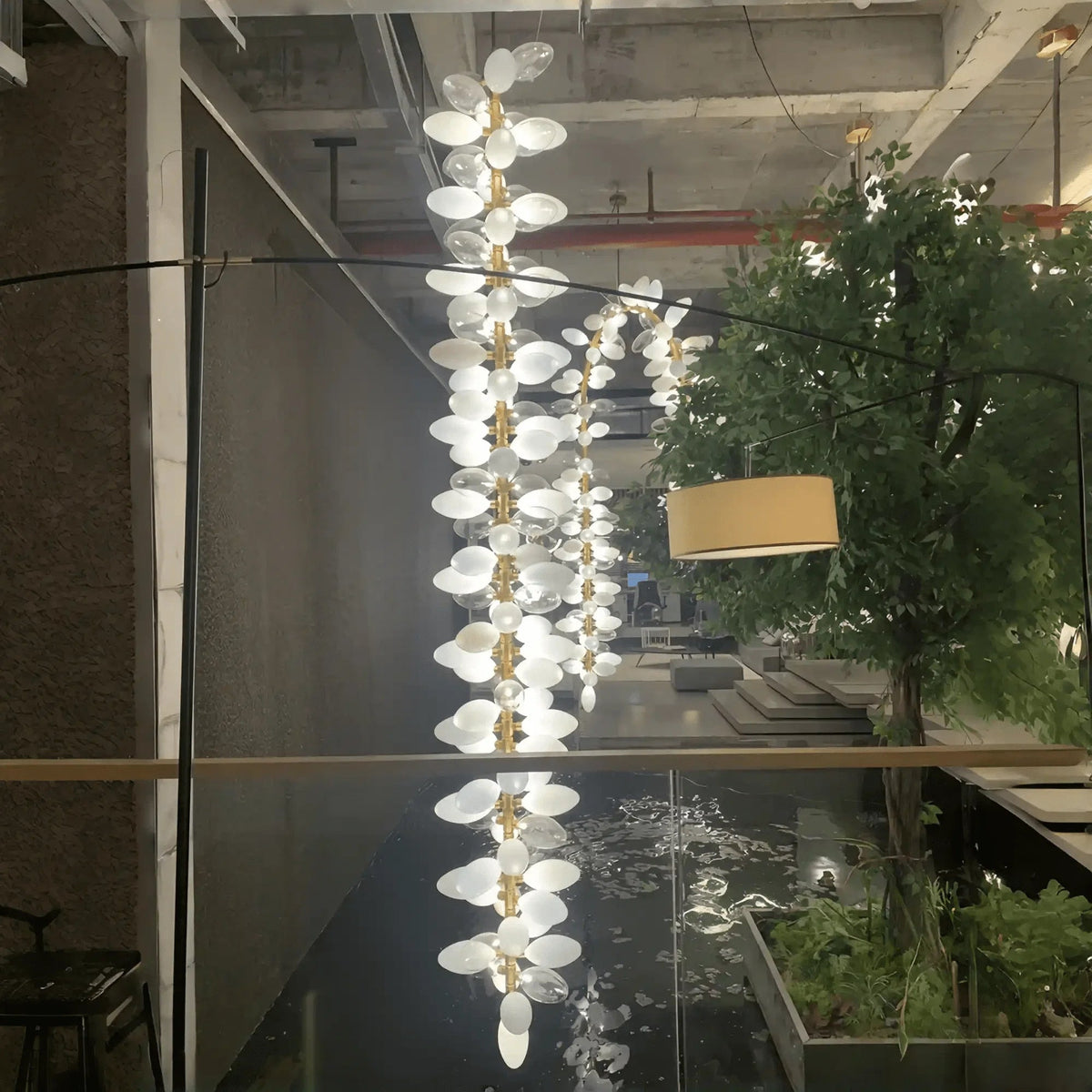 Nordic Art Long Magnolia alba Glass Ceiling Chandelier for Staircase/Hallway/Entryway Light Fixture - Zelno Lighting