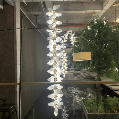 Nordic Art Long Magnolia alba Glass Ceiling Chandelier for Staircase/Hallway/Entryway Light Fixture - Zelno Lighting