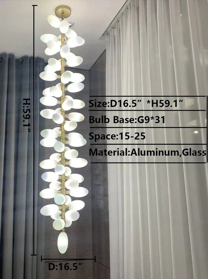 Nordic Art Long Magnolia alba Glass Ceiling Chandelier for Staircase/Hallway/Entryway Light Fixture - Zelno Lighting