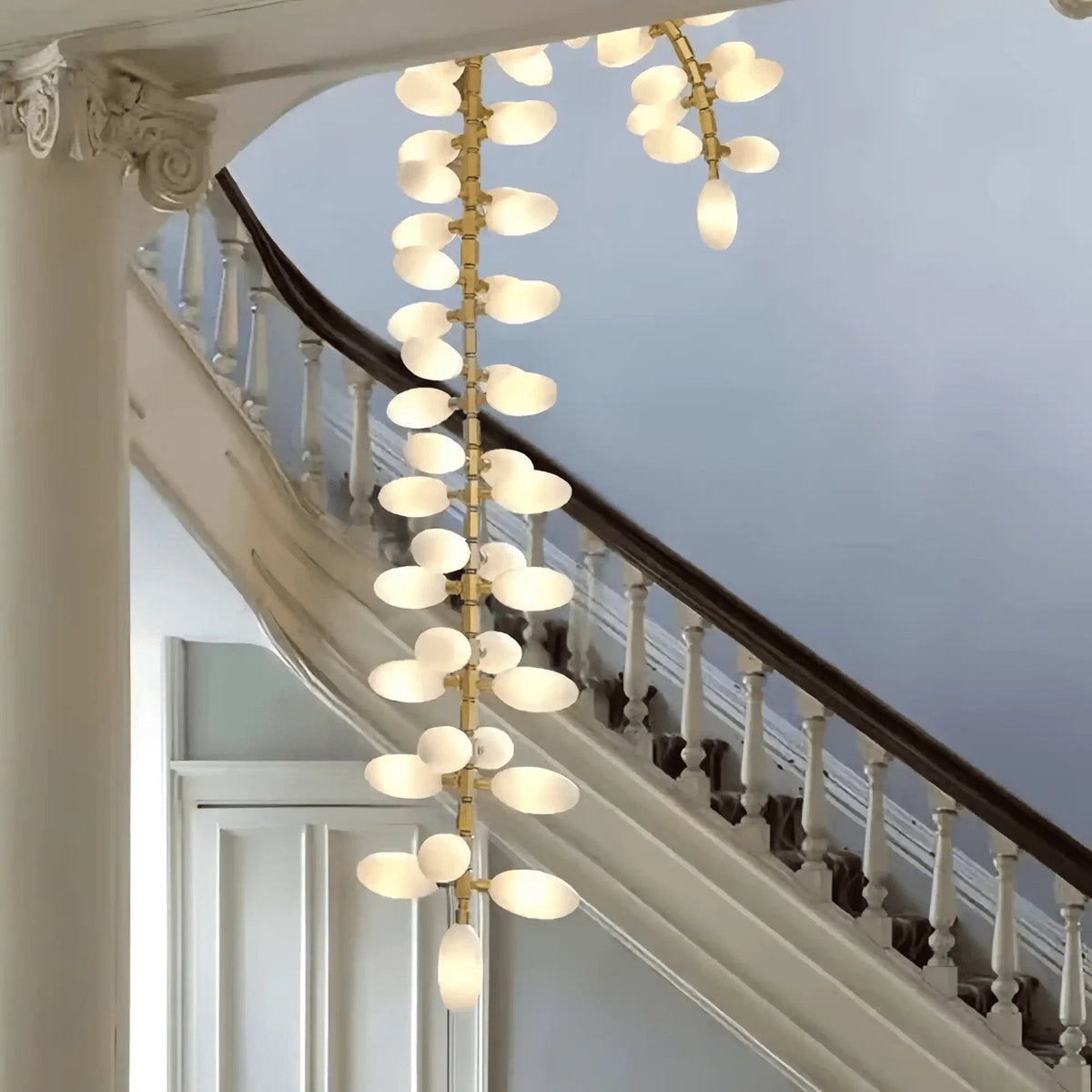 Nordic Art Long Magnolia alba Glass Ceiling Chandelier for Staircase/Hallway/Entryway Light Fixture - Zelno Lighting