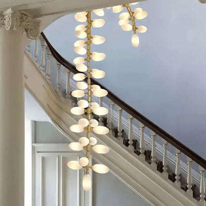 Nordic Art Long Magnolia alba Glass Ceiling Chandelier for Staircase/Hallway/Entryway Light Fixture - Zelno Lighting