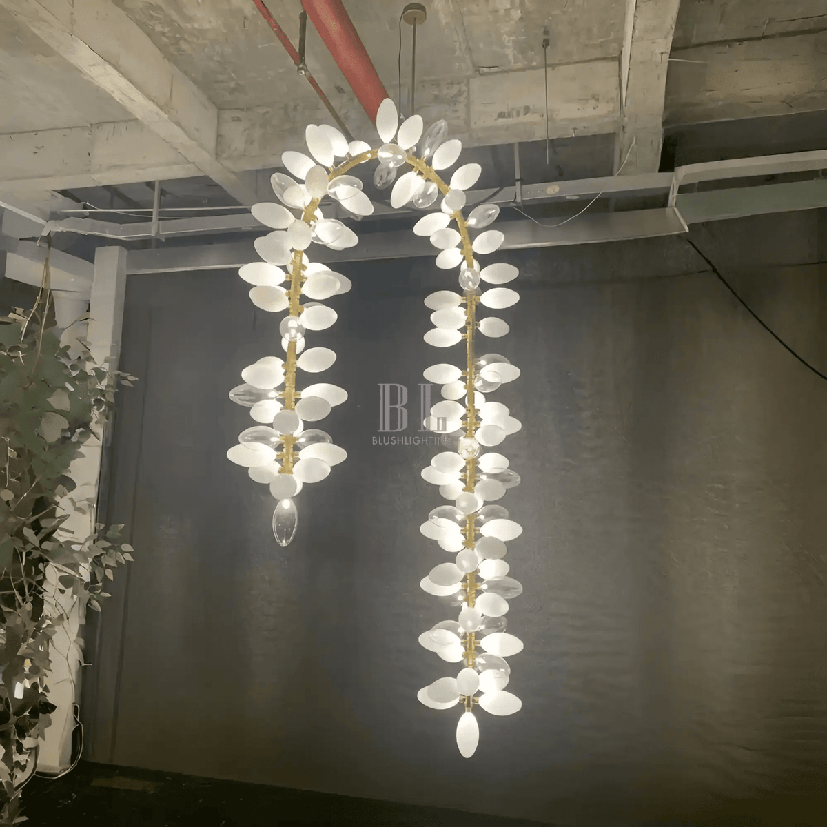 Nordic Art Long Magnolia alba Glass Ceiling Chandelier for Staircase/Hallway/Entryway Light Fixture - Zelno Lighting