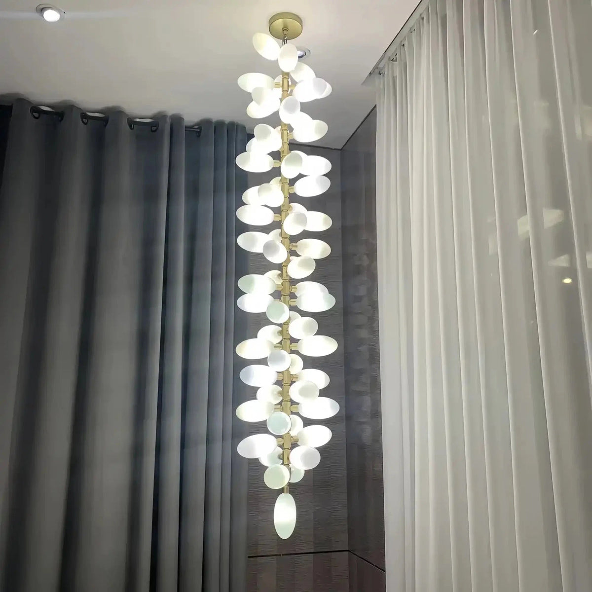 Nordic Art Long Magnolia alba Glass Ceiling Chandelier for Staircase/Hallway/Entryway Light Fixture - Zelno Lighting