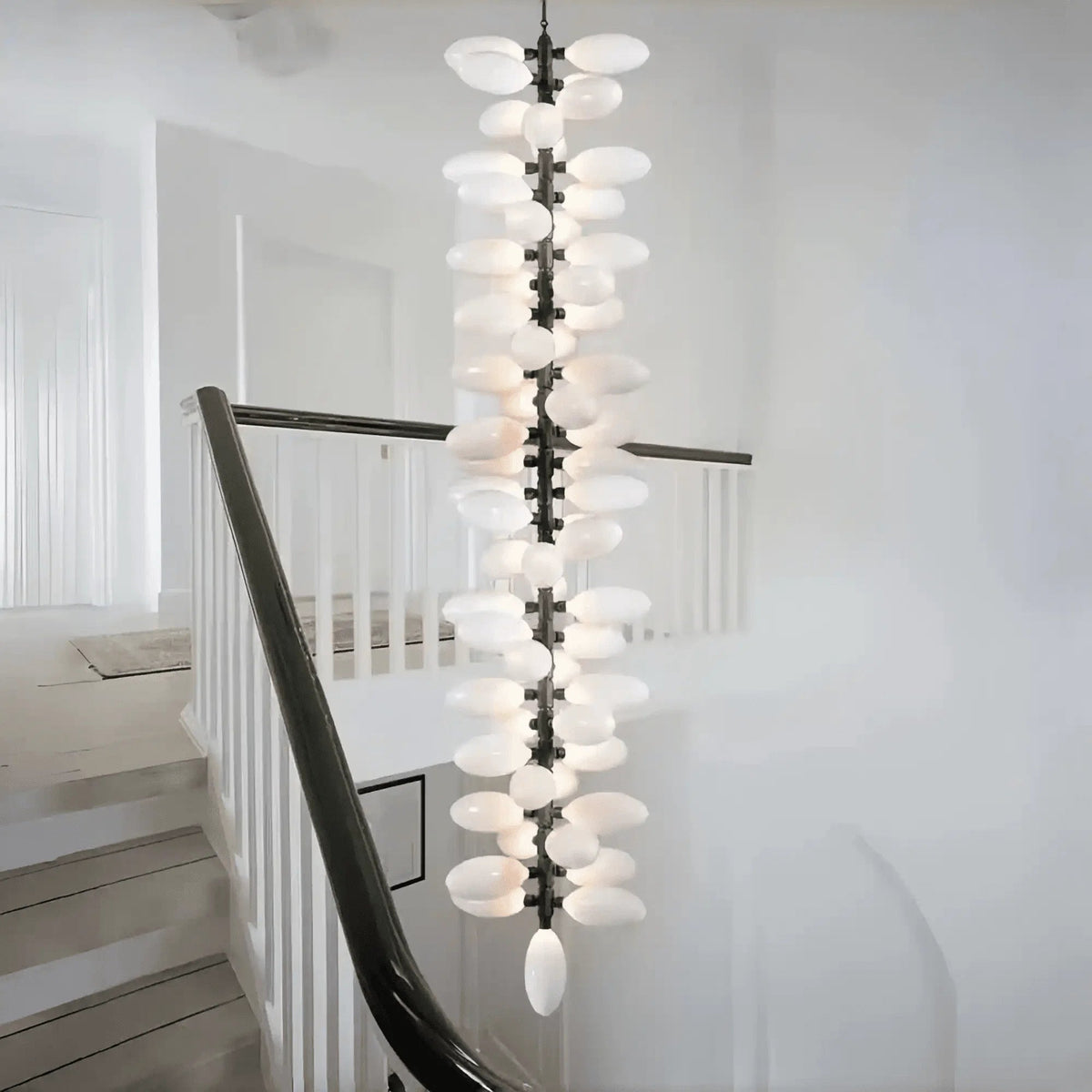 Nordic Art Long Magnolia alba Glass Ceiling Chandelier for Staircase/Hallway/Entryway Light Fixture - Zelno Lighting