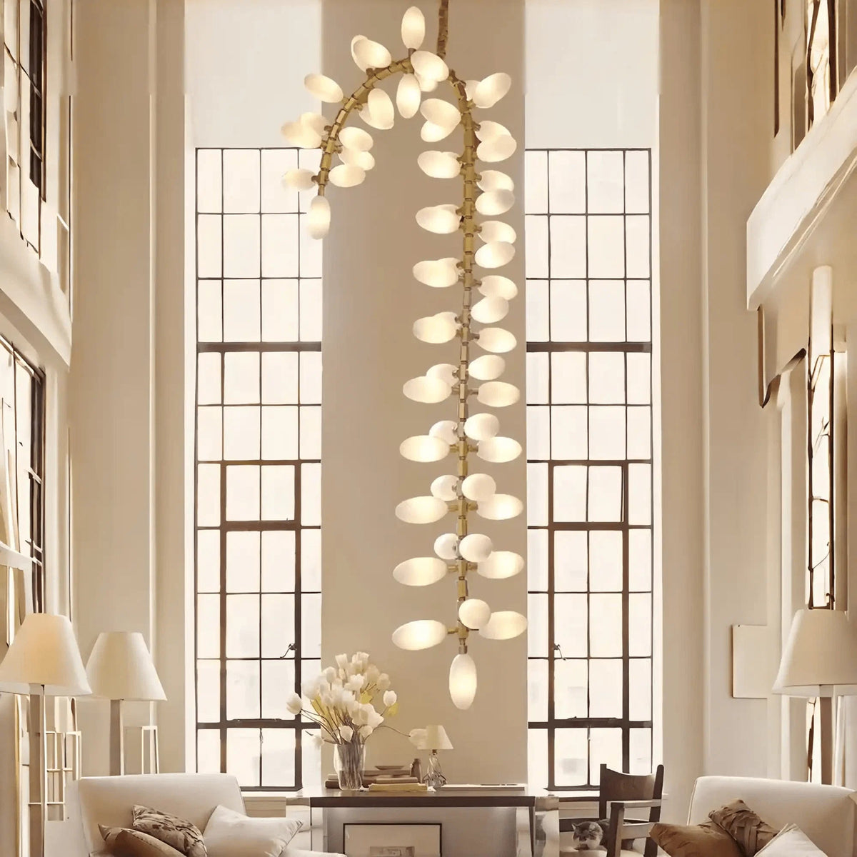 Nordic Art Long Magnolia alba Glass Ceiling Chandelier for Staircase/Hallway/Entryway Light Fixture - Zelno Lighting