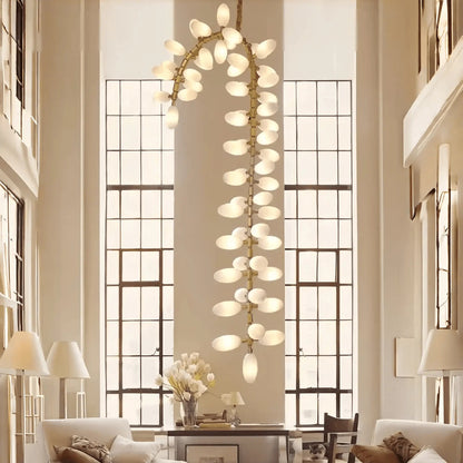 Nordic Art Long Magnolia alba Glass Ceiling Chandelier for Staircase/Hallway/Entryway Light Fixture - Zelno Lighting