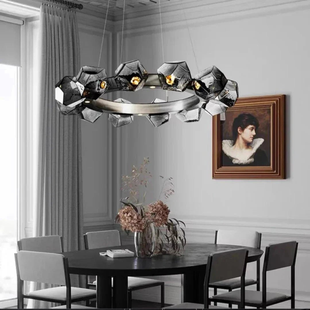 Nordic Minimalist Glass Circle Art Chandelier for Living/Dining Room/Bedroom - Zelno Lighting