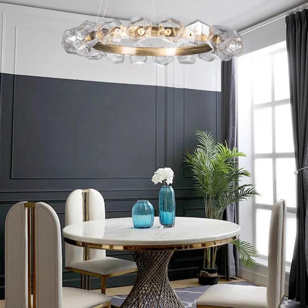 Nordic Minimalist Glass Circle Art Chandelier for Living/Dining Room/Bedroom - Zelno Lighting