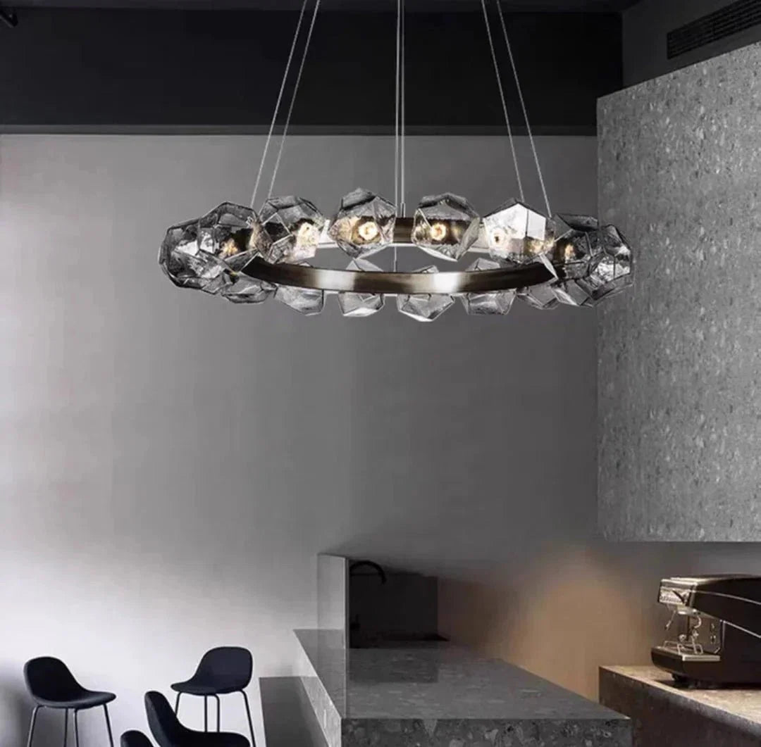 Nordic Minimalist Glass Circle Art Chandelier for Living/Dining Room/Bedroom - Zelno Lighting