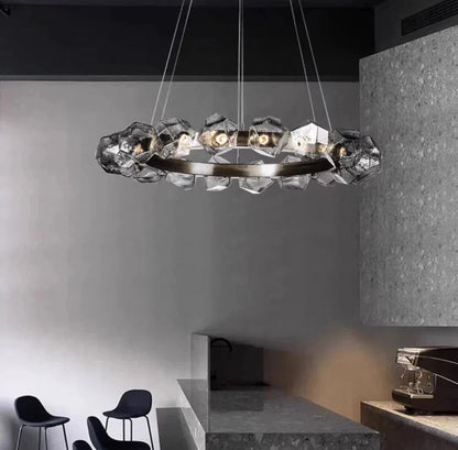 Nordic Minimalist Glass Circle Art Chandelier for Living/Dining Room/Bedroom - Zelno Lighting