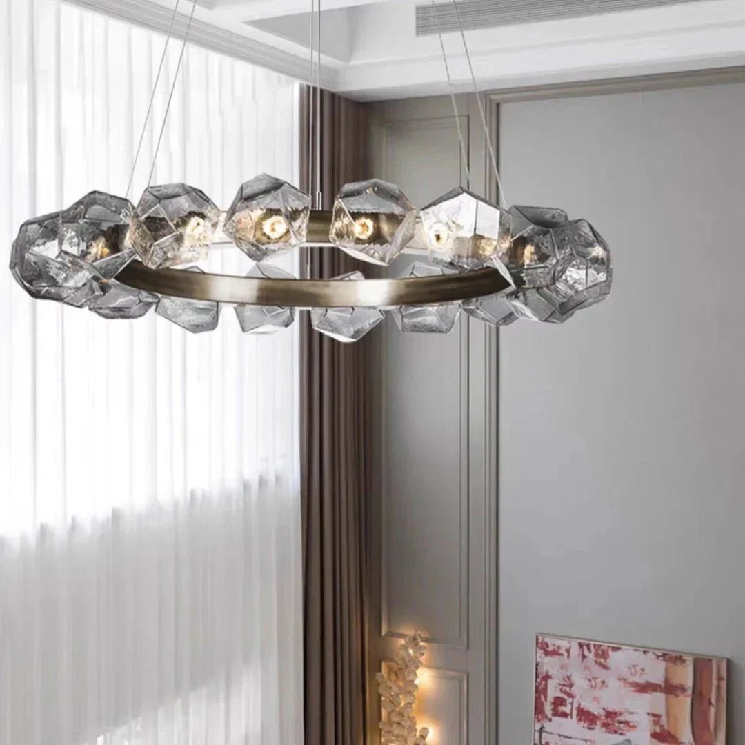 Nordic Minimalist Glass Circle Art Chandelier for Living/Dining Room/Bedroom - Zelno Lighting
