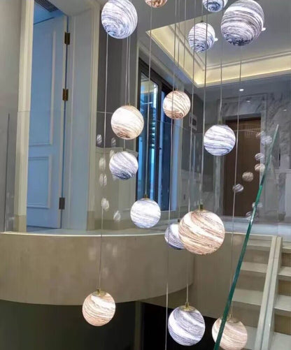 Nordic Planet Creative Long Ball Pendant Chandelier Staircase Foyer - Zelno Lighting