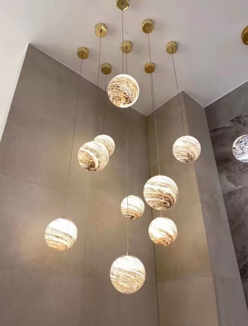 Nordic Planet Creative Long Ball Pendant Chandelier Staircase Foyer - Zelno Lighting