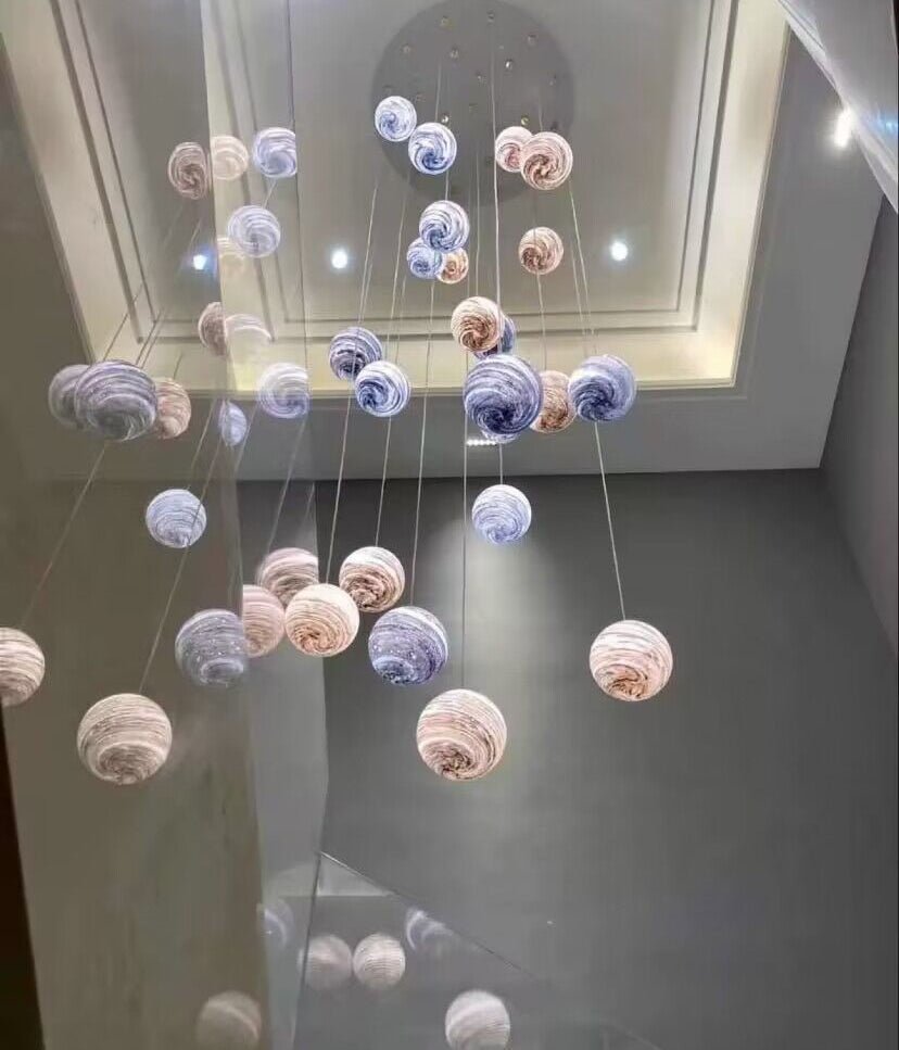 Nordic Planet Creative Long Ball Pendant Chandelier Staircase Foyer - Zelno Lighting