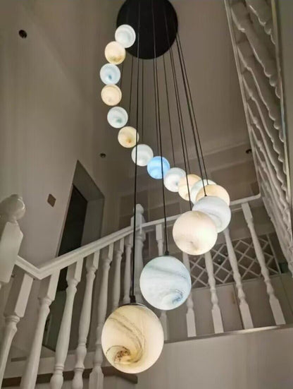 Nordic Planet Creative Long Ball Pendant Chandelier Staircase Foyer - Zelno Lighting