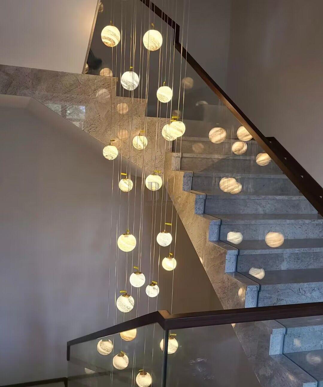 Nordic Planet Creative Long Ball Pendant Chandelier Staircase Foyer - Zelno Lighting