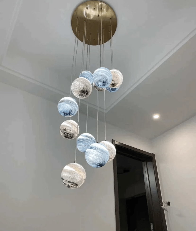 Nordic Planet Creative Long Ball Pendant Chandelier Staircase Foyer - Zelno Lighting